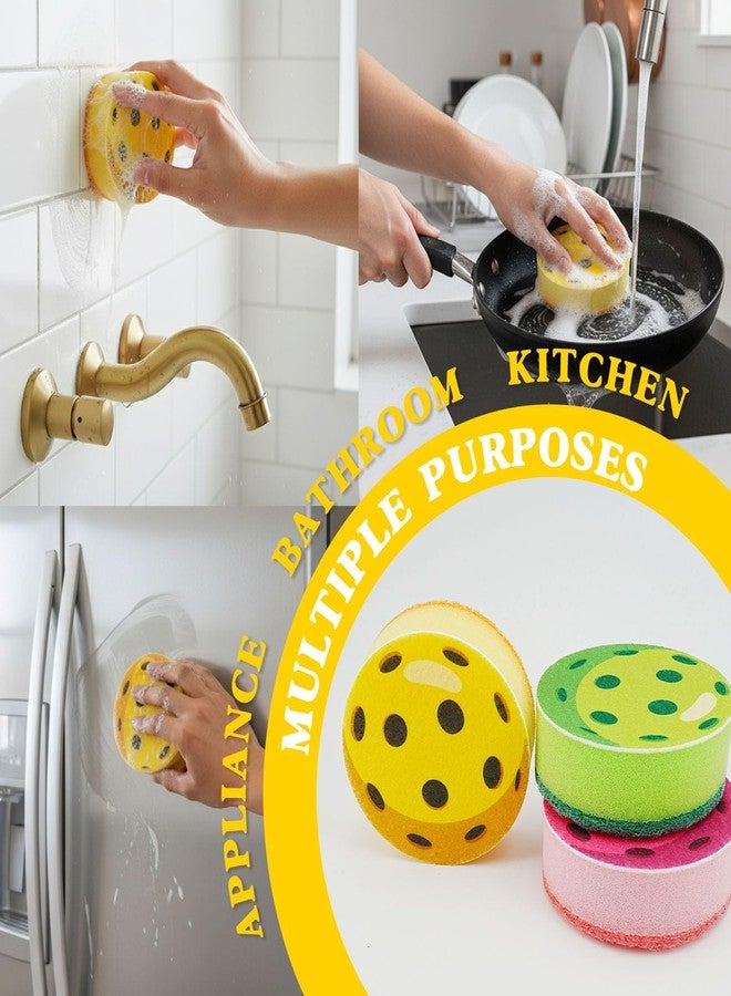 DWATAN Pickleball Gifts 3pcs Cleaning Sponge, Colorful Triple-Layer Kitchen Sponges with Scrubby Base, Fun Pickleball Gifts for Women & Men, Gift-Ready Packaging, Yellow - Image 4
